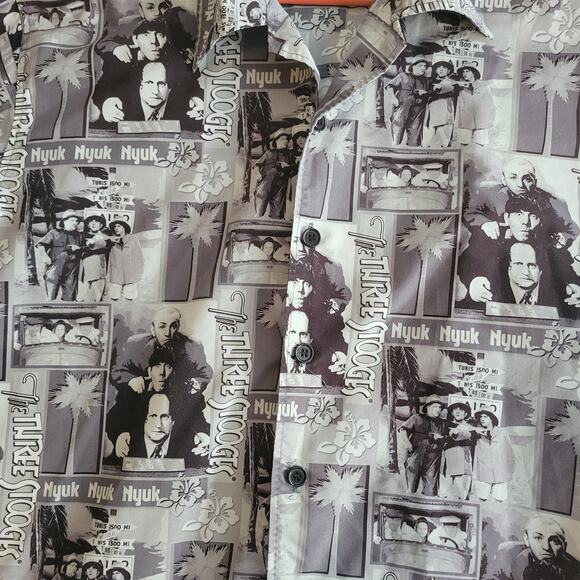 Ralph Marlin Shirt Men's XL Three Stooges AOP Short-Sleeve Larry Curly Moe - Picture 2 of 8